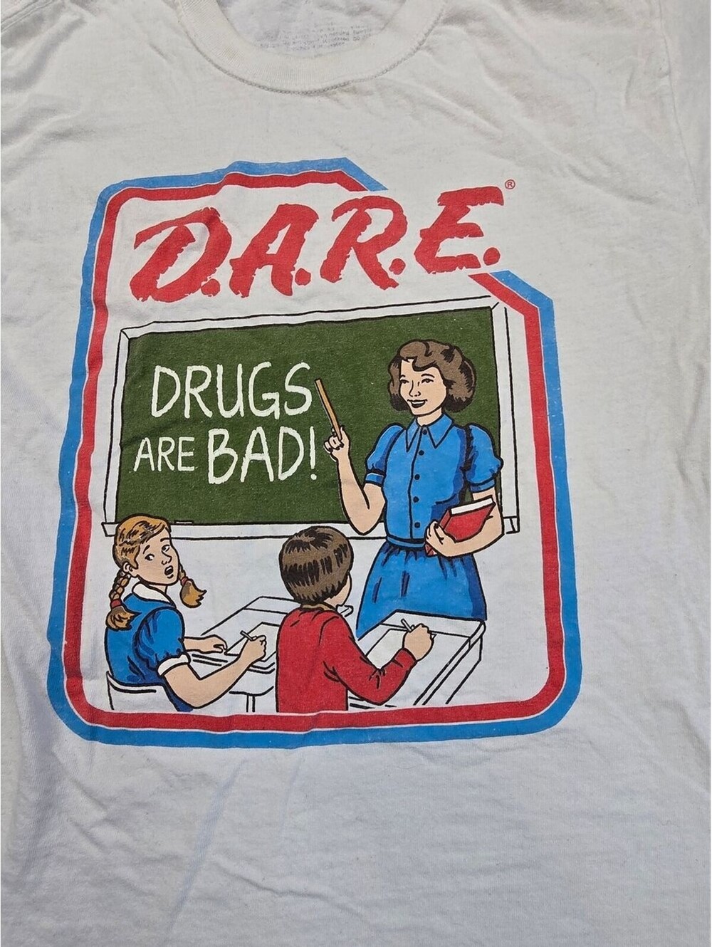 D.A.R.E. Drugs Are Bad Graphic T Shirt Mens S White Retro Classroom Tee